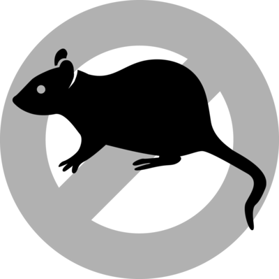 Grafisk illustration av en råtta med en överstruken symbol.